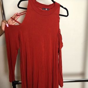 Burnt Orange Long Sleeved Midi Dress